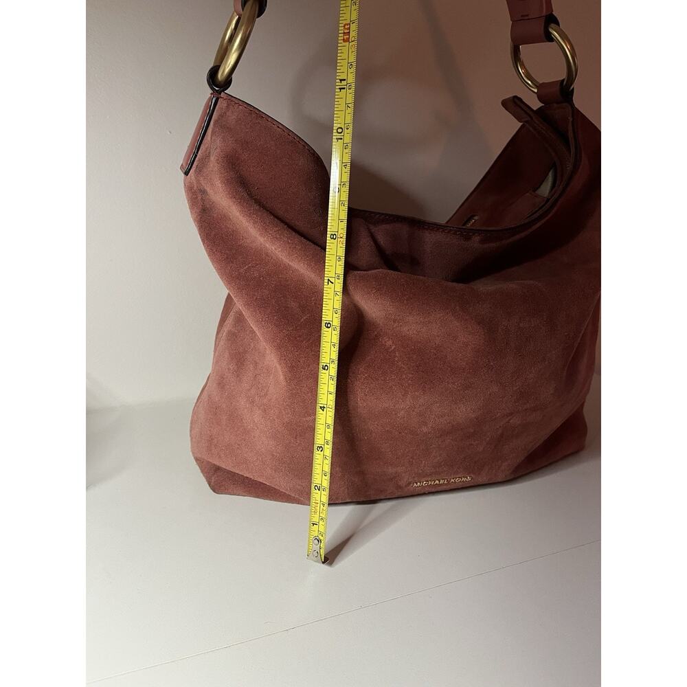 Michael Kors Brown Suede Hobo Bag Rust Color Gold Hardware Whipstitch Boho Large - Picture 8 of 13